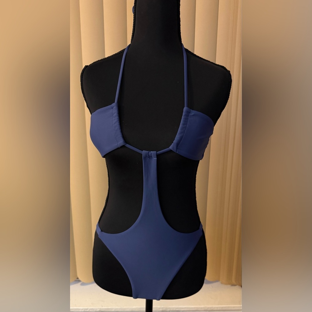 Matte Collection Elegant Blue Women's One-Piece Swimsuit. Size S